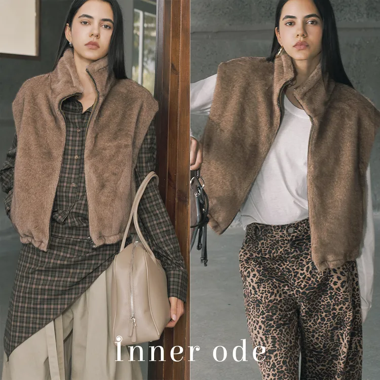 人造皮草 重塑时髦/BI入造型感双面穿环保貂毛皮草背心夹棉夹克