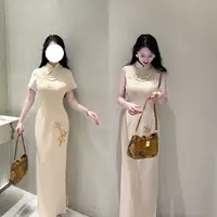 活动画报夫人原创自制国风甜美显瘦手工新中式刺绣旗袍 白竹