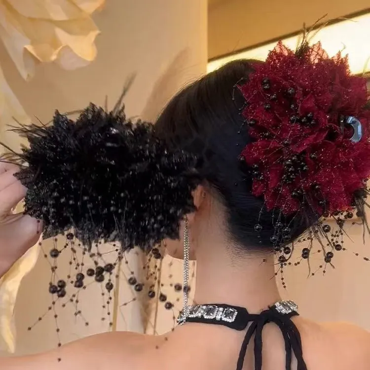 韩式复古港风亮闪花朵抓夹网红百搭时尚大版鲨鱼夹显发量头饰发夹