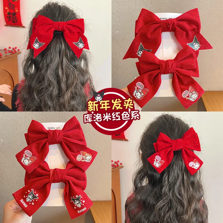 新年款儿童蝴蝶结发夹后脑勺女童头饰过年喜庆发卡宝宝红色发饰