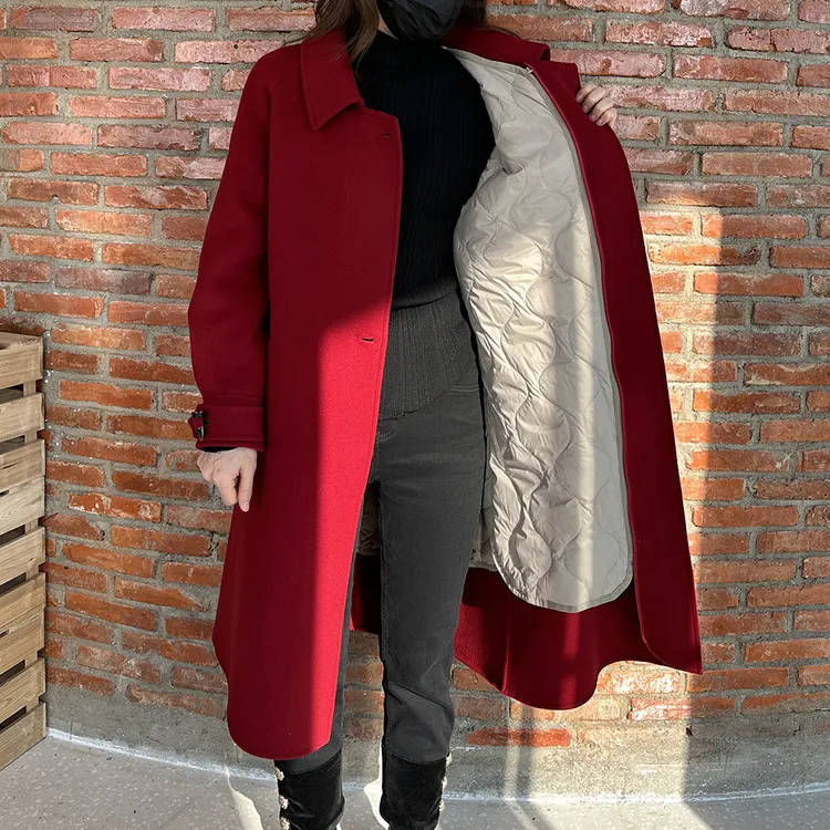 秋冬简约女士长款可脱卸内胆羽绒大衣90白鸭绒双面羊毛外套N642