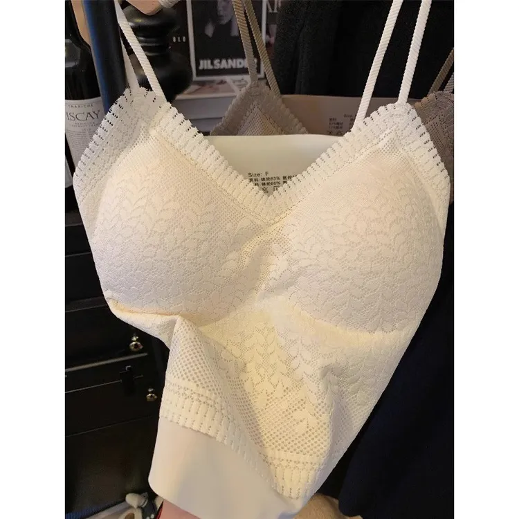 吊带带胸垫一体打底背心女春秋内搭修身美背抹胸外穿蕾丝短款上衣