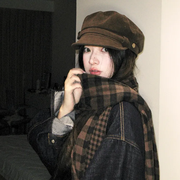 CanaryKiss麂皮绒平顶贝雷帽女秋冬美拉德复古显脸小画家帽报童帽