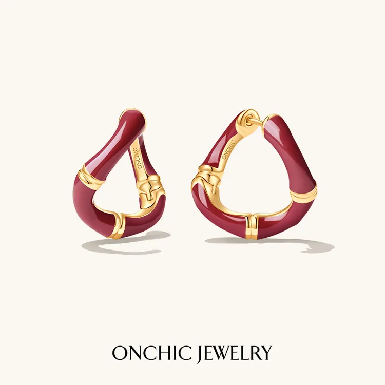 【视频爆款】onchic耳饰红运竹节耳环复古原创设计气质时尚女红色耳环