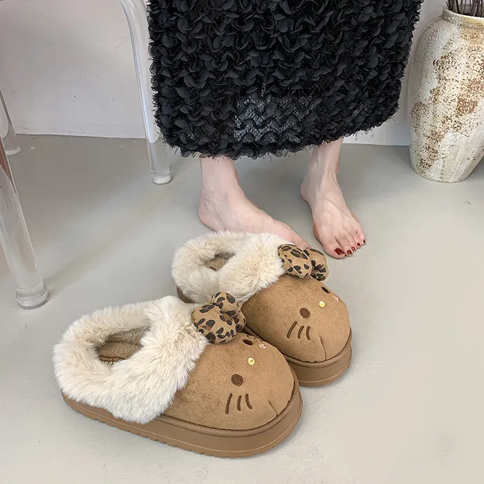 可爱卡通厚底棉拖鞋女秋冬外穿KT猫拖鞋室内保暖防滑加绒包头棉鞋