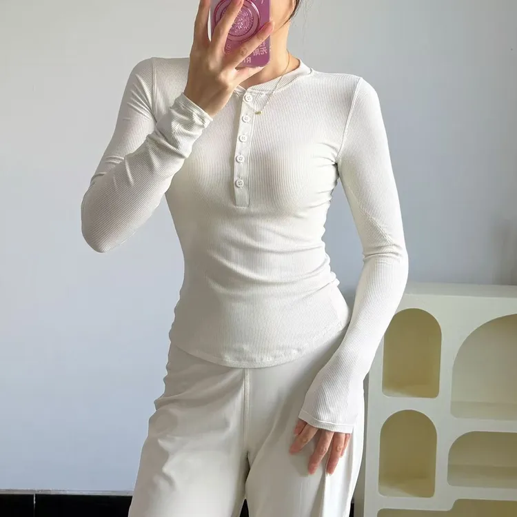 亨利衫莫代尔高弹修身瑜伽服女运动上衣速干跑步健身服高弹力t恤