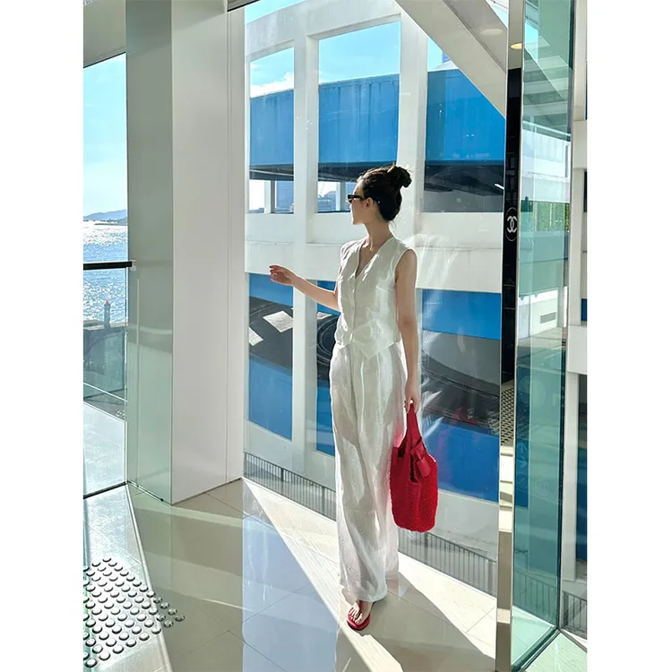 法式气质高级感穿搭套装女2025夏季新款老钱风马甲阔腿裤两件套