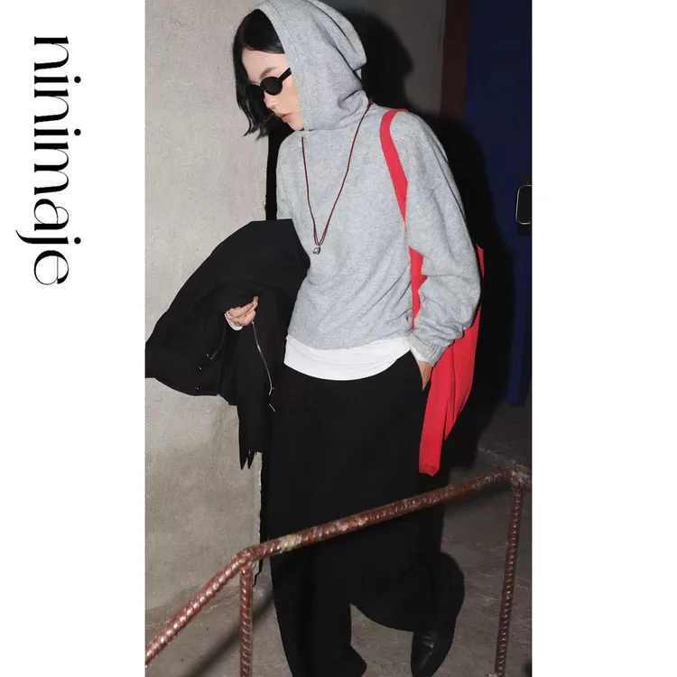  NanBeiBei 秋冬极简纯色百搭柔软精密织连帽衫 6741