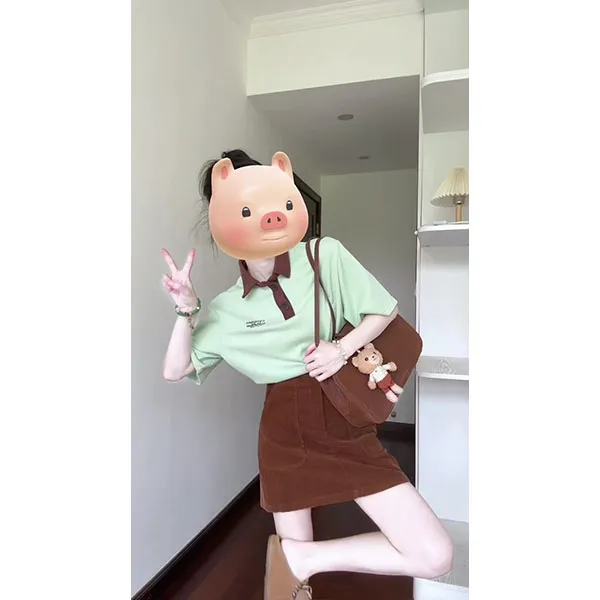 polo衫短袖t恤女生2025新款夏季设计感小众韩系上衣半身裙套装