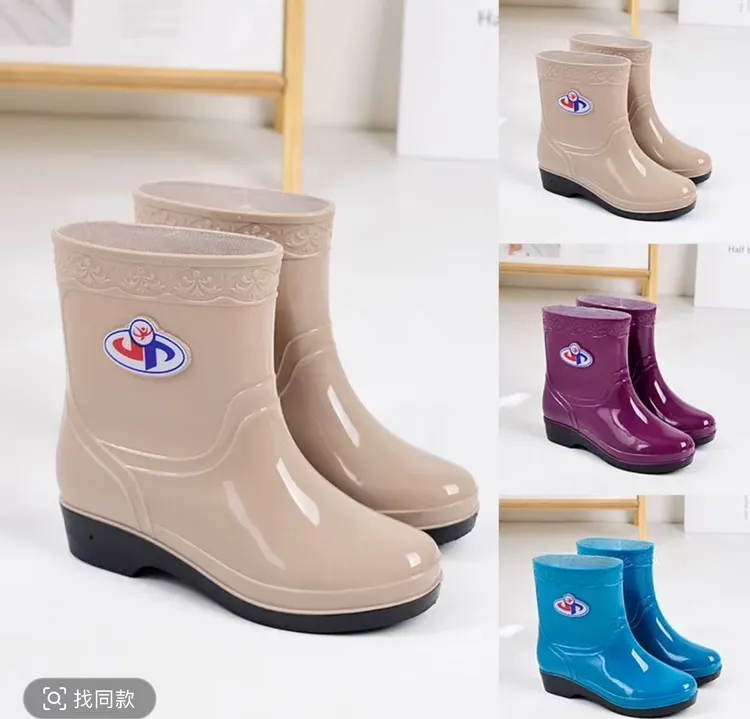 四季中筒厚款舒适透气PVC女士雨鞋厚底防滑耐磨胶鞋一体成型