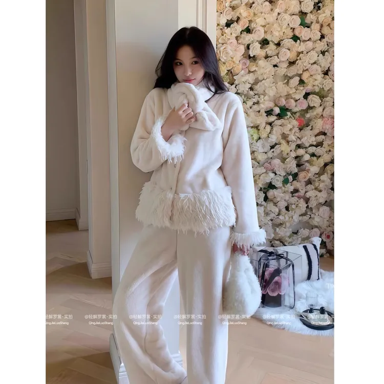 【韩女冬日】法式韩系甜美法兰绒秋冬睡衣女舒适千金风可外穿家居服