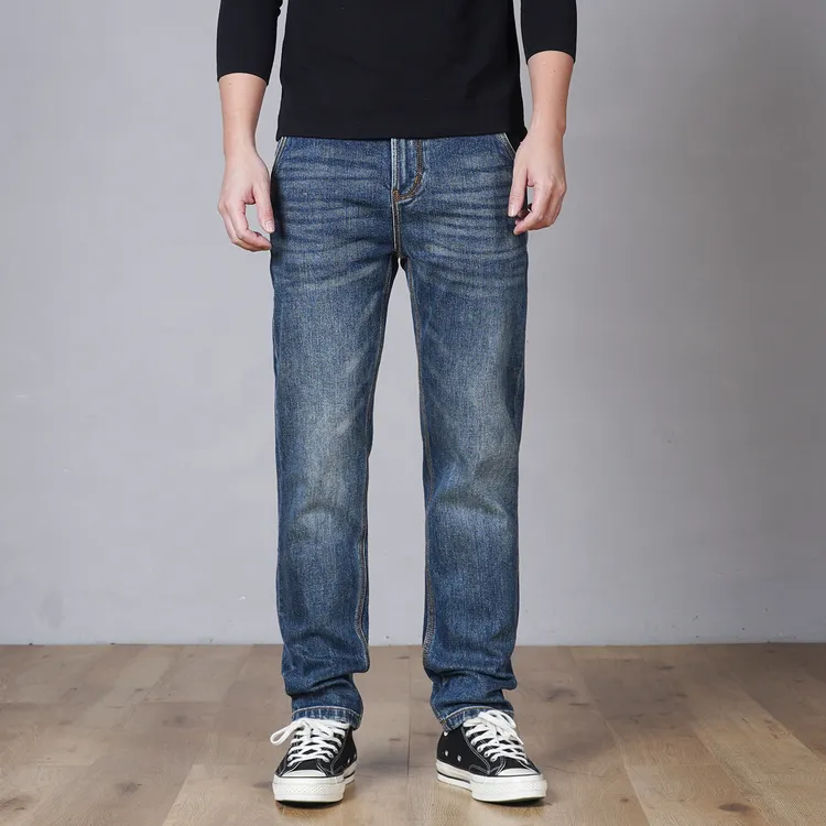 DIPAI/底牌秋冬重工水洗弹力修身小直筒牛仔裤男士时尚百搭休闲