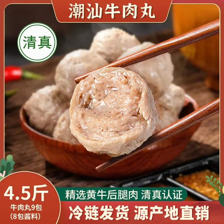 【牛肉丸】正宗潮汕牛肉丸清真爆汁火锅烧烤串串食材丸子250g*9包