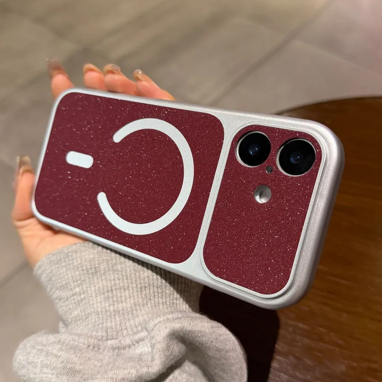 酒红色闪粉秒变大视窗磁吸AI拍照键全包适用于苹果17promax手机壳