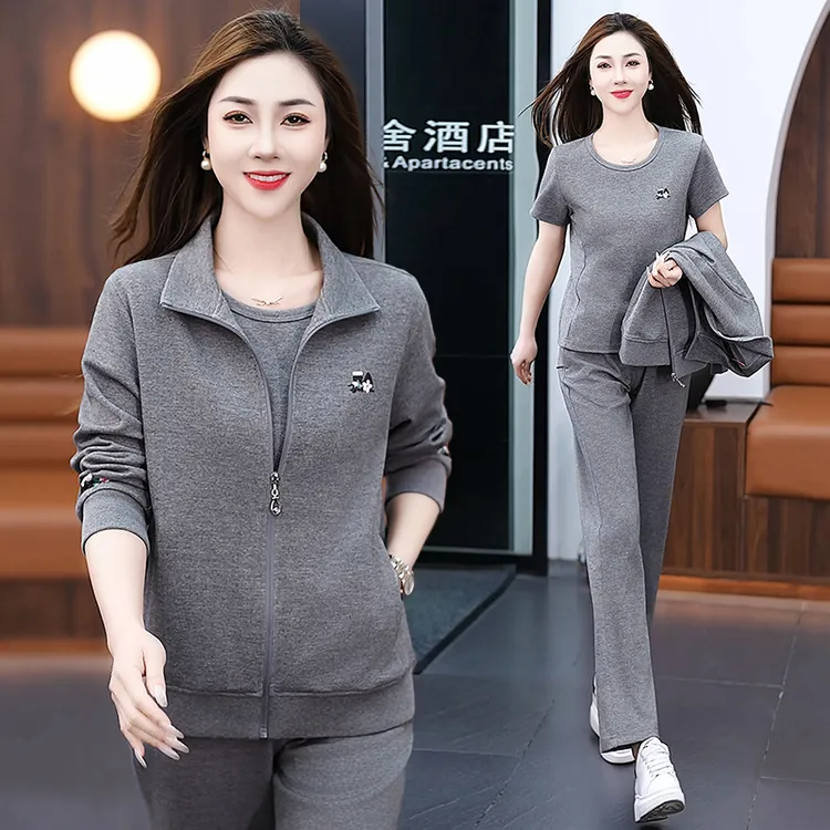 运动套装女士春秋2025新款洋气妈妈时尚女装跑步休闲服卫衣三件套