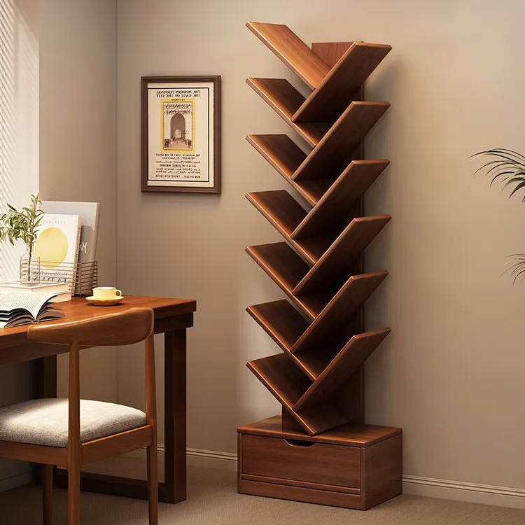 实木书架创意树形落地置物架家用客厅收纳架墙角书柜儿童储物柜子