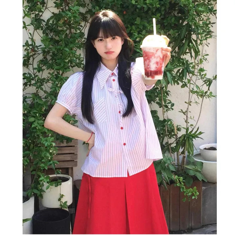 日杂风穿搭韩系甜酷千金高级感学院风半身裙子套装女夏季 00033