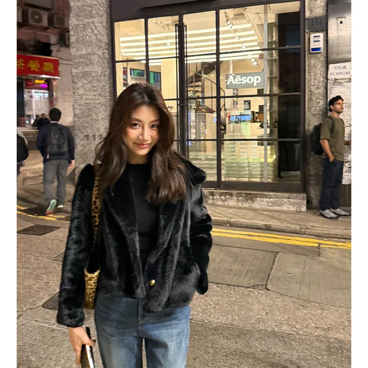人造皮草 【ALONESAVOR】龍喜儿 冰点朗姆 复古极简廓形皮草D940