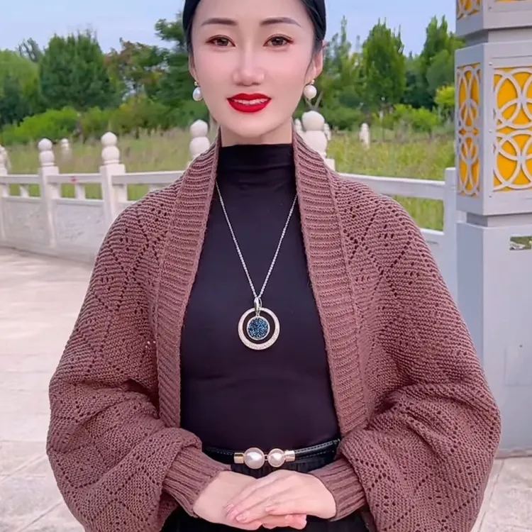 [丝尚]秋冬新款时尚针织密织方格披肩气质网红洋气休闲百搭女士款