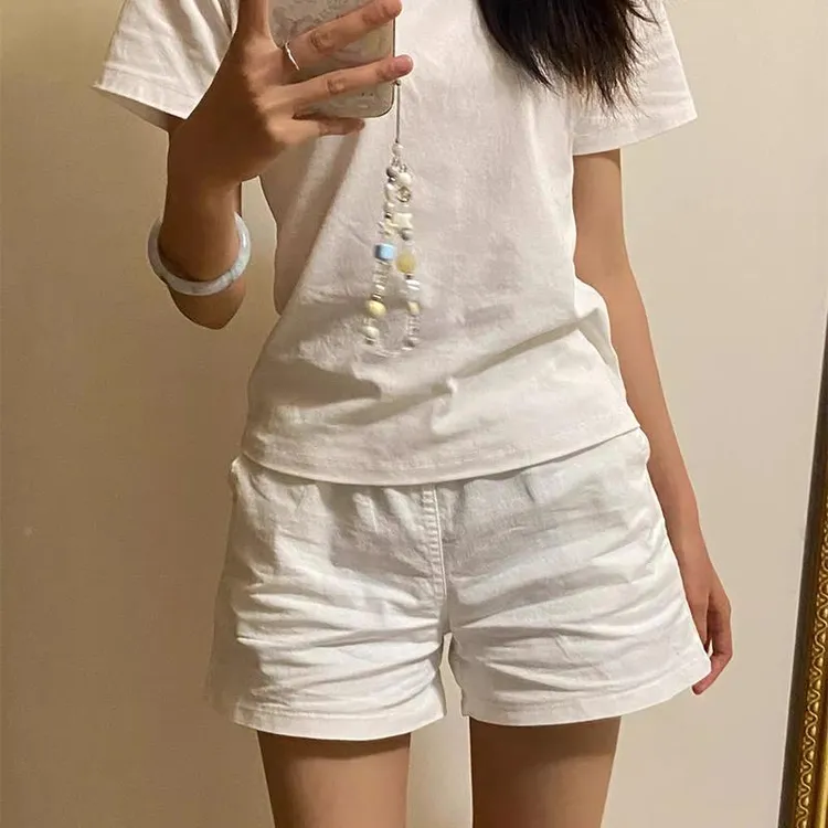 白色老钱松弛感短裤女2025年夏季新款高腰休闲宽松工装阔腿热裤子