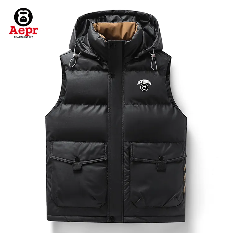 aepr连帽可拆卸立领秋冬保暖男士秋冬马甲潮牌新款松紧防风下摆