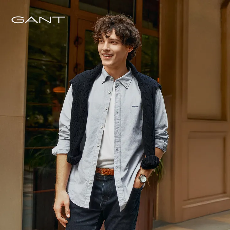 【三扣领衬衫】GANT/甘特25秋新男士全棉牛津纺衬衫纯色通勤易打理