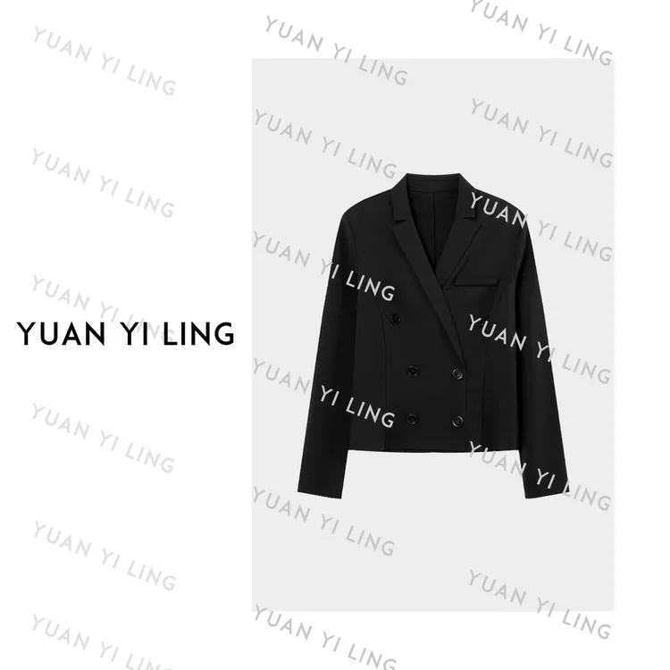 袁艺灵【贝尔】秋冬西装式双排扣V领气质上衣时尚西服