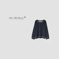 MS.MICHELLE 原创设计师款小众圆领休闲宽松百搭明线撞色卫衣5340