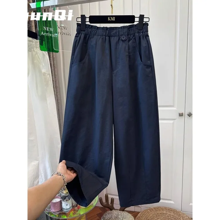 淳启弹力腰芽休闲直筒裤女士瘦高腰秋季新宽松修身宽腿九分裤潮流