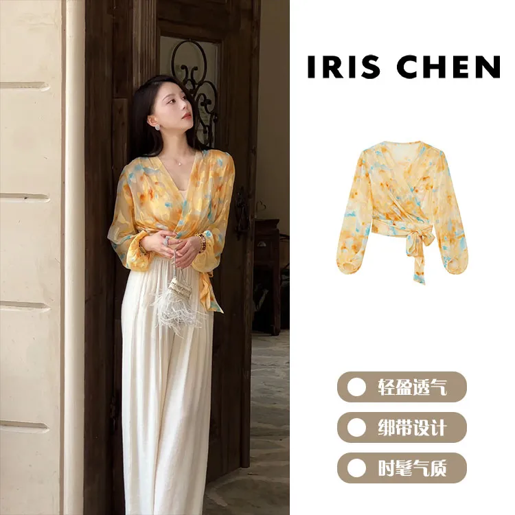 现货IRIS CHEN 水仙 2025夏款上新碎花绑带设计时髦衬衫25SY461