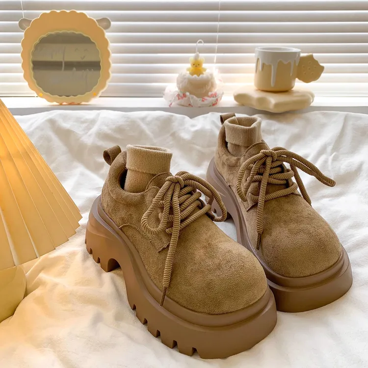 百搭厚底勃肯鞋女2025新款秋季休闲时尚增高乐福鞋小个子系带单鞋