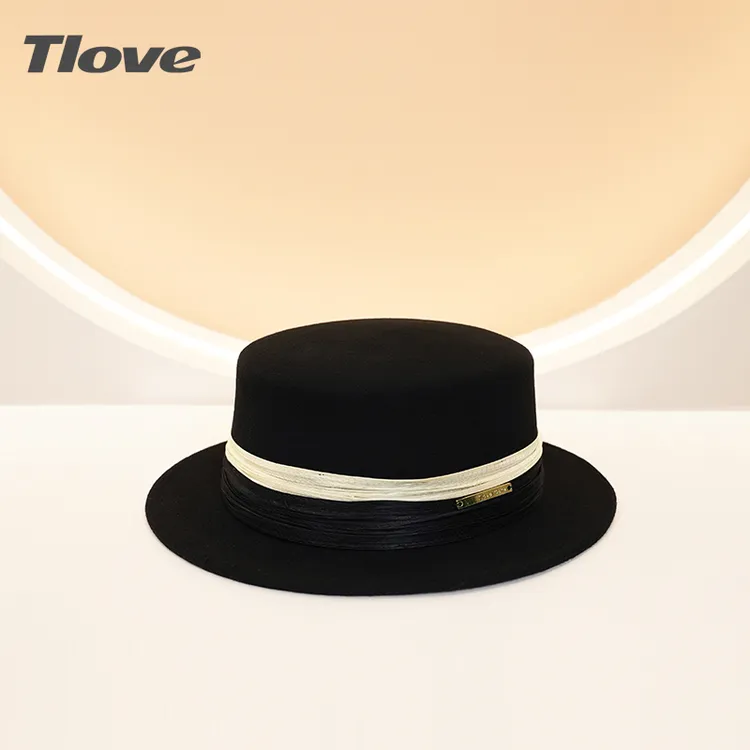 9569秋冬百搭毛呢平顶帽子时尚平顶礼帽新款毛呢帽子女冬