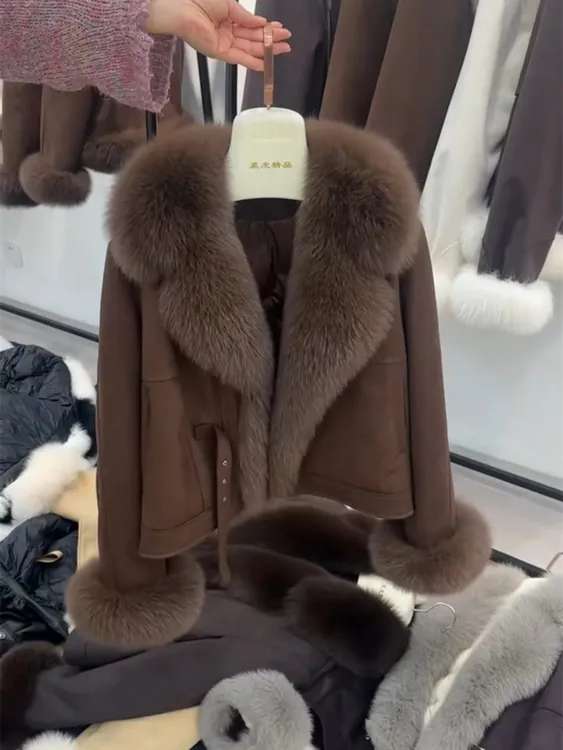 咖色大毛领工装棉服外套女冬季新款高级感时尚复古气质短款派克服