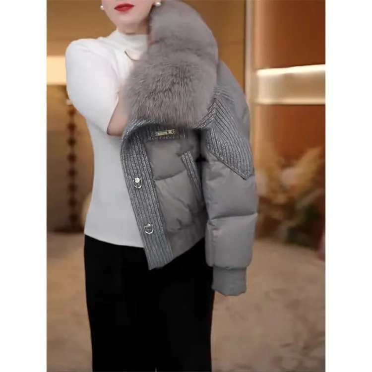 高级感彩格气质毛领保暖短款棉服女2025冬季新款时尚优雅大气外套