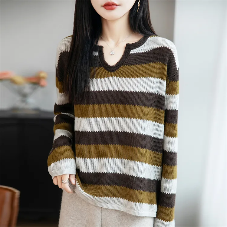 哥弟阿玛施正品法式撞色条纹羊毛针织衫女韩系宽松休闲2025新款