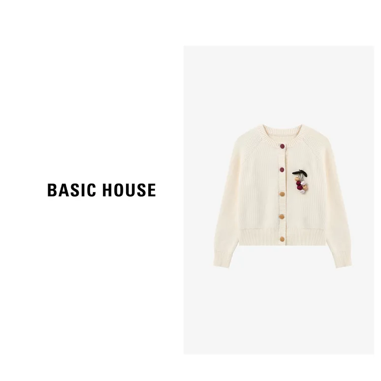 Basic House/百家好气质早秋通勤针织开衫外套上衣女-B0625B5MFB2