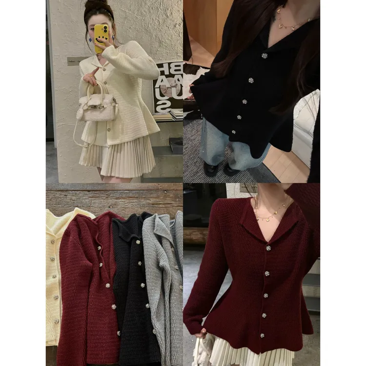 晶咕【人鱼初恋】法式显瘦收腰裙摆纽扣针织上衣