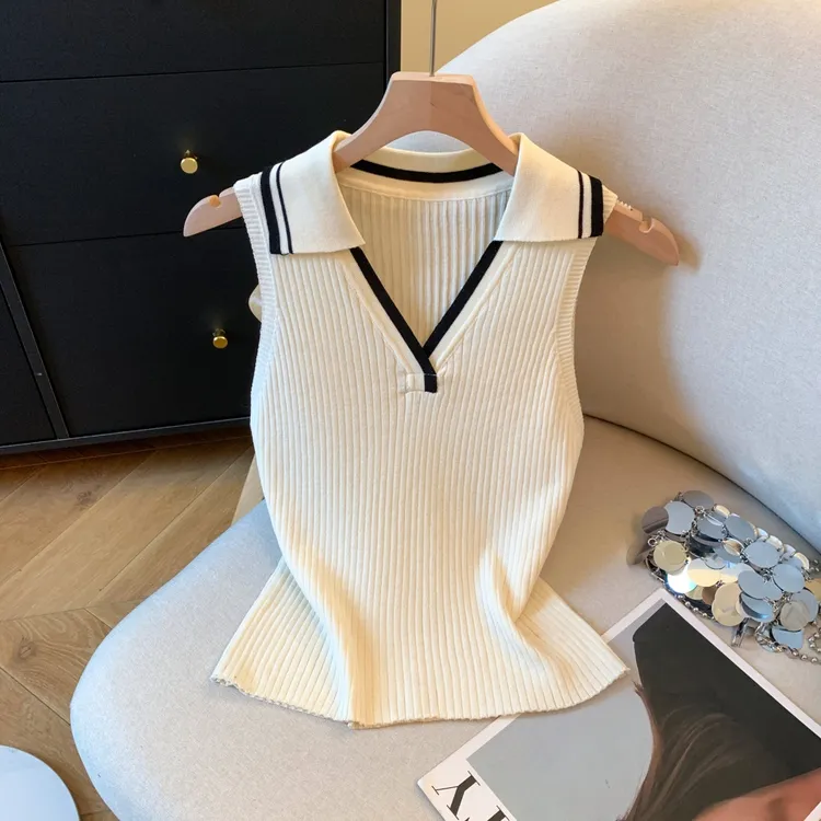 纯欲风polo领针织背心女外穿2025夏季新款设计感短款无袖别致上衣