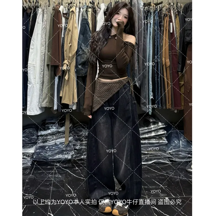 YOYO自制【宽松气球裤】秋款时尚复古百搭水洗牛仔阔腿拖地裤