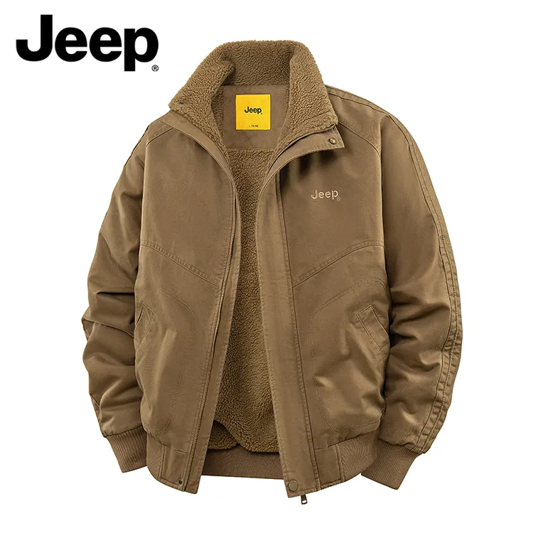 JEEP吉普官方正品立领棉服加绒秋冬美式男休闲保暖羊羔绒夹克外套