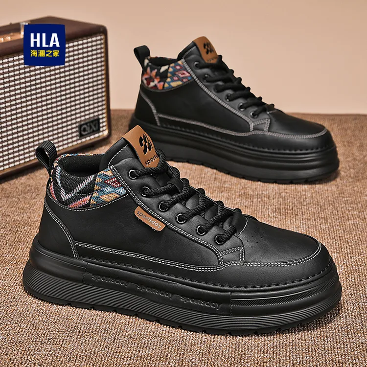 HLA/海澜之家2025冬季新款厚底防滑耐磨英伦风潮流男士马丁靴F586