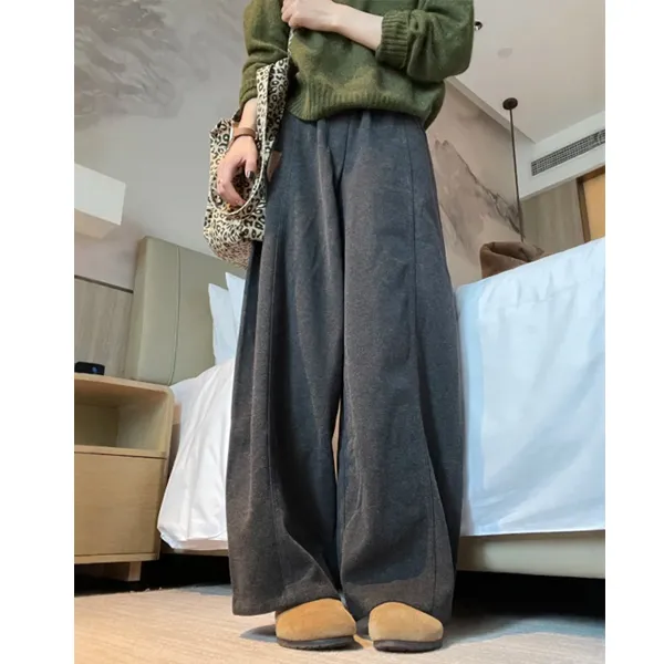 深灰色毛呢阔腿休闲裤女秋冬胖妹妹大码梨形身材高腰遮胯直筒裤子