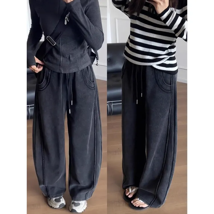 弯刀卫裤秋冬裤子女款宽松bf慵懒风阔腿裤梨形遮胯显瘦休闲运动裤