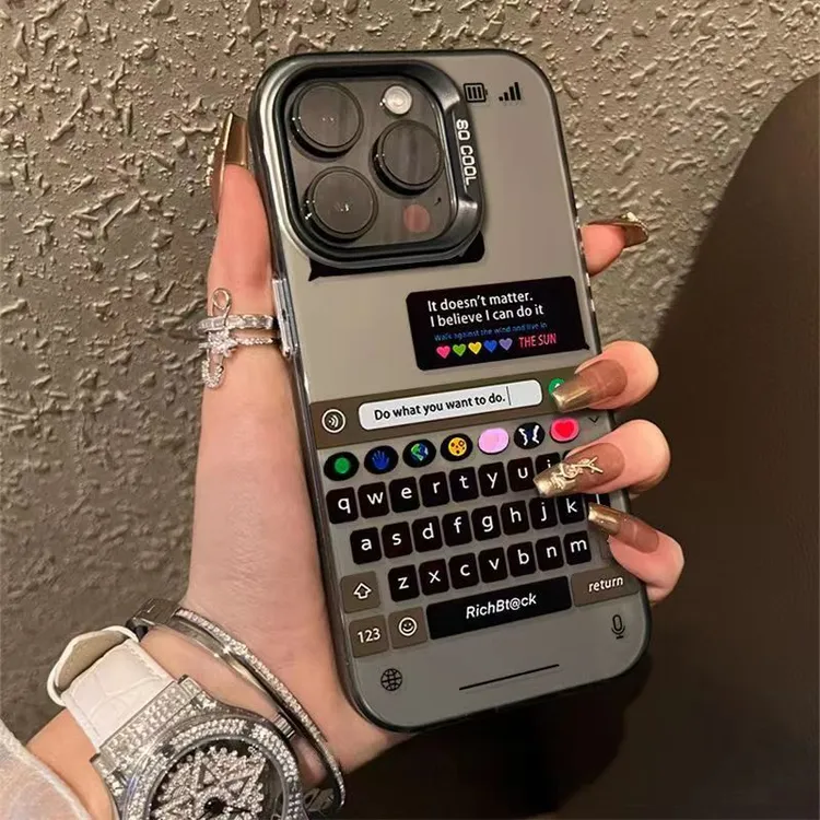 简约键盘适用苹果16promax手机壳iPhone15彩银13创意12个性11防摔