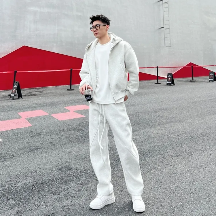 秋冬新款美式重磅休闲运动套装男简约宽松情侣连帽卫衣卫裤两件套