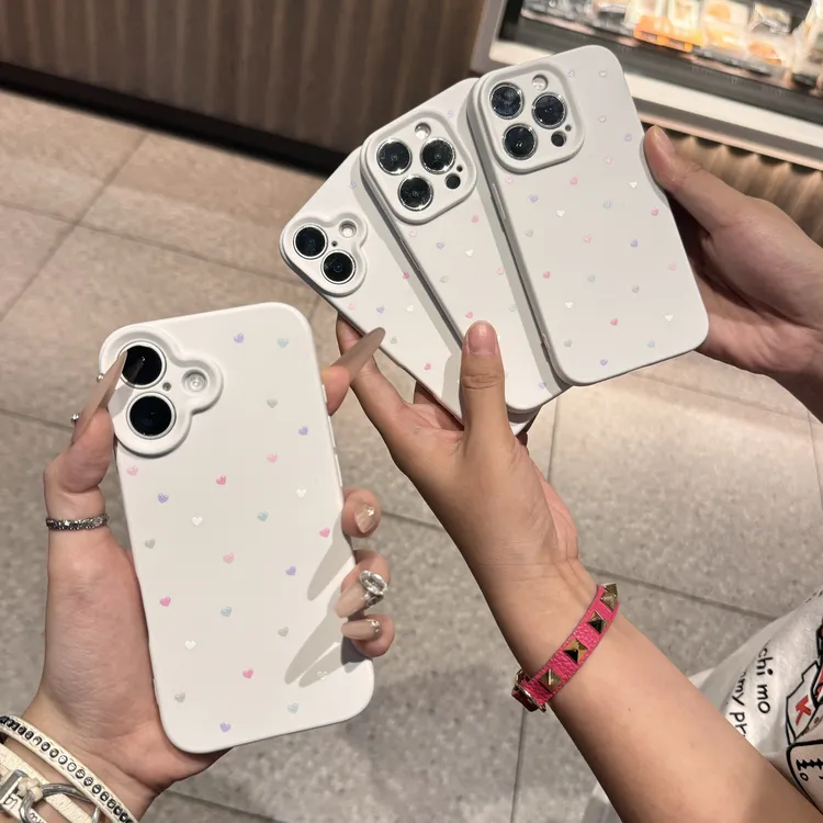 ins彩色小爱心液态精孔适用苹果16pro/15promax手机壳iPhone14