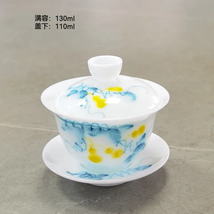 高冰瓷手绘葫芦单盖碗