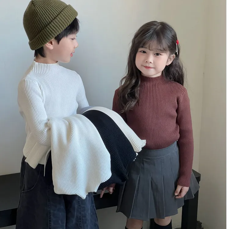 儿童打底衫秋冬季毛衣男女童针织纯色半高领弹力毛衣百搭潮流洋气