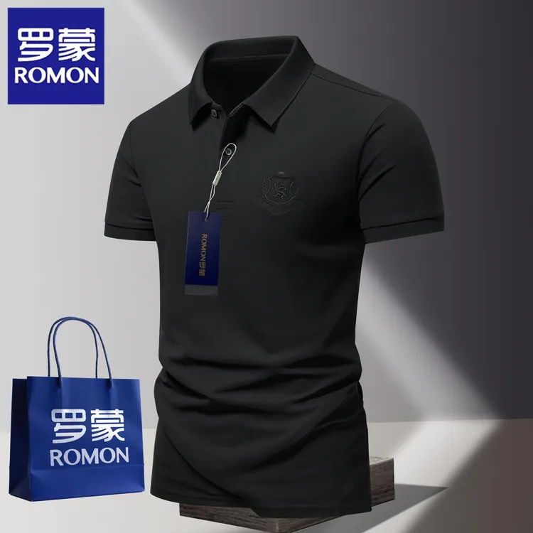 Romon/罗蒙男士短袖polo衫夏季新款刺绣休闲翻领T恤时尚百搭上衣
