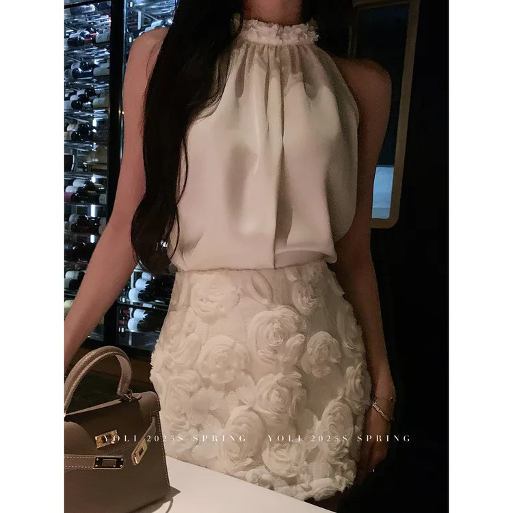 YOLI 张宥利  蕾丝立体花纹半身裙气质短裙